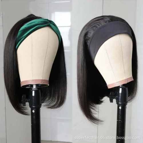 Wholesale Cheap Short 8inch-14inch  Headband Wig Straight natural Color Bob Wig Human Hair Headband Wigs For Black Women